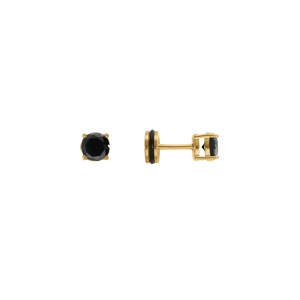 Boucles d\'oreille tige en acier dor� jaune oxyde 5mm noir fermoir � vis et caoutchouc - Vue 2