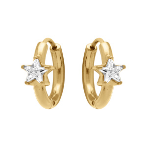 Cr�oles en acier dor� jaune 11mm articul�e motif etoile oxyde blanc - Vue 2