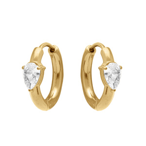 Croles en acier dor 11mm articule motif goutte en oxyde blanc - Vue 2