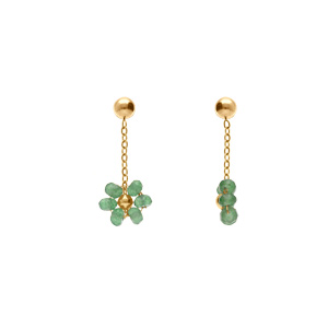 Boucles d\'oreille tige en acier dor� pendante fleurs vert - Vue 2