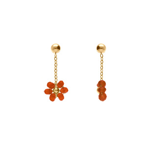 Boucles d\'oreille tige en acier dor� pendante fleurs orange - Vue 2