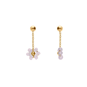 Boucles d\'oreille tige en acier dor� pendante fleurs rose - Vue 2