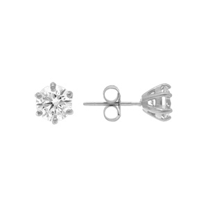 Boucles d\'oreille tige en acier oxyde blanc 6mm serti 6 griffes - Vue 2