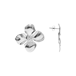 Boucles d\'oreille tige en acier fleur 4 ptales - Vue 2