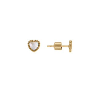 Boucles d\'oreille tige en acier dor� coeur nacre blanche imitation - Vue 2