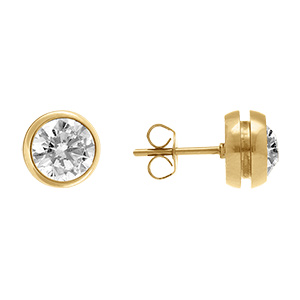 Boucles d\'oreille tige acier et PVD dor� rondes oxyde blanc - Vue 2