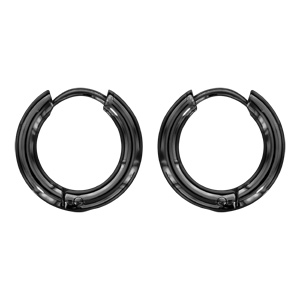 Croles en acier et PVD noir articules fil rond 3mm et diamtre ext 15 mm - Vue 2