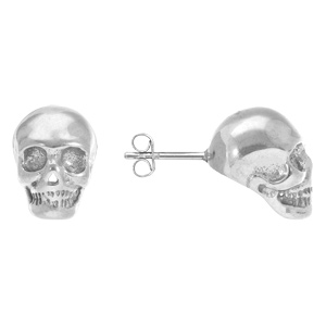 Boucles d\'oreilles tige en acier t�te de mort fermoir poussette - 13 X 9 mm - Vue 2