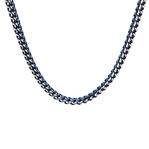 Bracelet en acier mat et PVD bleu maille franco longueur 21cm - Vue 2