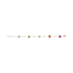Bracelet en acier dor� cha�ne boules et fleurs multi couleurs 16+3cm - Vue 2