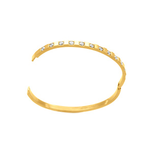 Bracelet en acier dor� rigide articul�e avec oxydes blancs sertis 63x47mm - Vue 2