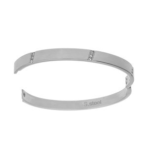 Bracelet en acier rigide 7mm articul�e trois  oxydes blancs en biais 58mm - Vue 2