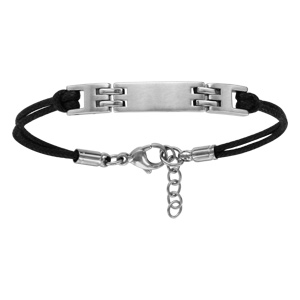 Bracelet en acier cordon doubl� noir avec plaque identit� au milieu - longueur 18 + 2cm rallonge - Vue 2