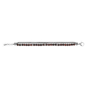 Bracelet en acier boules Oeil de tigre rouge v�ritable et 1 rang chainage longueur 20+3cm - Vue 2