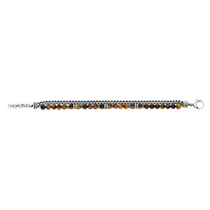 Bracelet en acier boules Oeil de tigre vritable et 1 rang chainage longueur 20+3cm - Vue 2