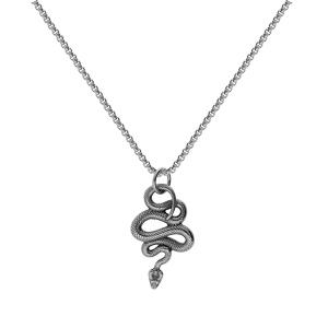 Collier en acier cha�ne avec pendentif patin� 40*25mm serpent enroul� 53+5cm - Vue 2