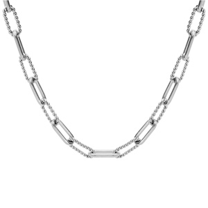 Collier en acier maille rectangulaire et torsad�e mod�le fin 48+1cm - Vue 2