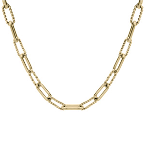 Collier en acier et PVD jaune maille rectangulaire et torsad�e mod�le fin 48+1cm - Vue 2