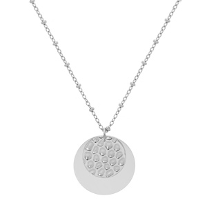 Collier en acier cha�ne avec pendentif double pastille 46cm - Vue 2