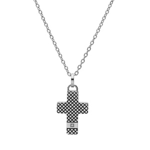 Collier en acier cha�ne avec pendentif croix et oxyde 50+5cm - Vue 2