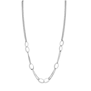 Collier en acier sautoir double cha�ne avec anneaux ovales 77cm - Vue 2