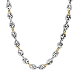 Collier en acier maille grain de caf� bomb�e bicolore largeur 8mm et longueur 54cm - Vue 2