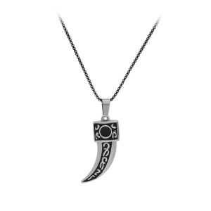 Collier en acier patin� cha�ne avec pendentif dent de requin motif noir 55+10cm - Vue 2