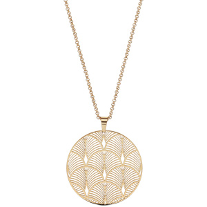 Collier en acier etv PVD jaune cha�ne avec pendentif rond motif \