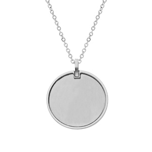 Collier en acier cha�ne avec pendentif rond vierge � graver 50+5cm - Vue 2