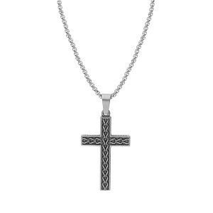 Collier en acier cha�ne avec pendentif croix � motif sur le recto verso 50+5cm - Vue 2