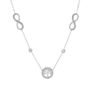 Collier en acier cha�ne avec infini, arbre de vie et oxydes blancs sertis 41+5cm - Vue 2