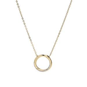 Collier en acier et PVD jaune cha�ne avec cercle et oxydes blancs sertis 40+5cm - Vue 2