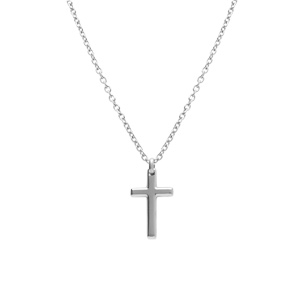 Collier en acier chane maille forcat avec pendentif croix 33 x 17mm - longueur 55+5cm - Vue 2