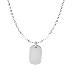 Collier en acier cha�ne maille gourmette avec pendentif rectangulaire tranches arrondies 30 x 15mm longueur 55+5cm - Vue 2