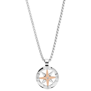 Collier en acier maille palmier avec pendentif boussole et PVD rose 51cm r�glable en 44 cm et 46cm - Vue 2
