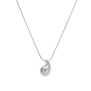 Collier en acier pendentif petite goutte incurve (18mm x 10mm),  41+5cm - Vue 2