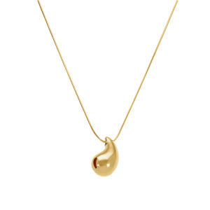 Collier en acier dor avec pendentif petite goutte incurve (18mm x 10mm), 41+5cm - Vue 2