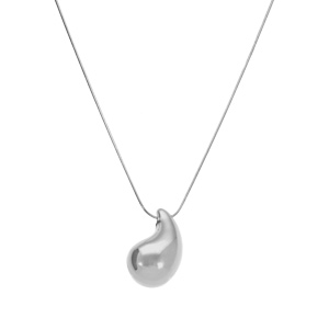 Collier en acier pendentif forme goutte incurvee taille moyenne (26 mm x 15 mm)  41+5cm - Vue 2