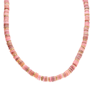 Collier en acier et PVD dor� rondelles coquillage teint� rose 35+9cm - Vue 2