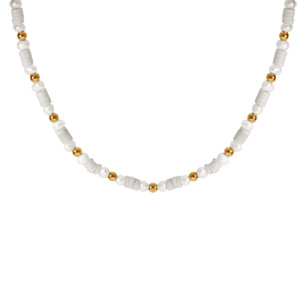 Collier en acier et PVD dor� rondelles blanches et perles de culture d\'eau douce blanches v�ritable 37+5cm - Vue 2