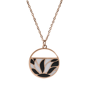 Collier Stella Mia en acier et PVD rose cha�ne avec pendentif rond motifs blancs et noirs longueur 45+5cm - Vue 2