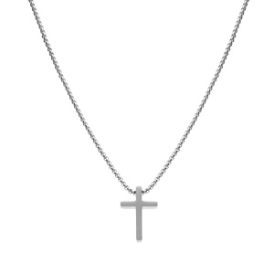 Collier en acier cha�ne jaseron avec pendentif croix satin�e 20 x 12mm -  45+5cm - Vue 2