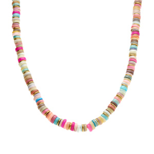 Collier en acier et PVD dor rondelles coquillage teint multicolore 35+9cm - Vue 2