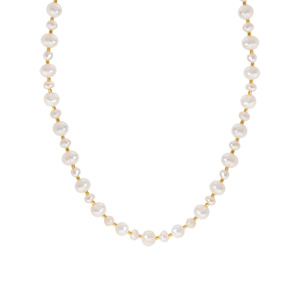 Collier en acier et PVD dor perles blanches de culture d\'eau douce - 40+5cm - Vue 2