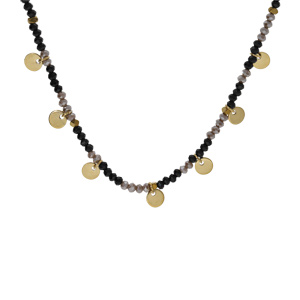 Collier en acier et PVD dor� verre et labradorite noire v�ritable avec pampilles pastilles 38+7cm - Vue 2