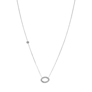 Collier en acier ovale contour r�sine et strass et un oxyde blanc 42+5cm - Vue 2
