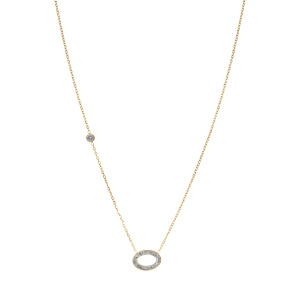 Collier en acier PVD dor� ovale contour r�sine et strass et un oxyde blanc 42+5cm - Vue 2