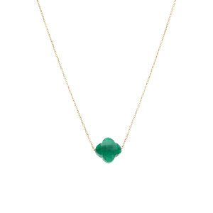 Collier en acier PVD dor� motif pierre imitation facet� verte 40+5cm - Vue 2