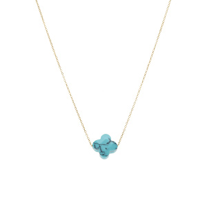 Collier en acier PVD dor� motif pierre imitation facet� turquoise 40+5cm - Vue 2
