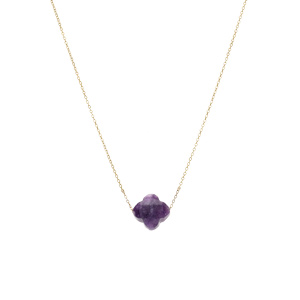 Collier en acier PVD dor� motif pierre imitation facet� violette 40+5cm - Vue 2